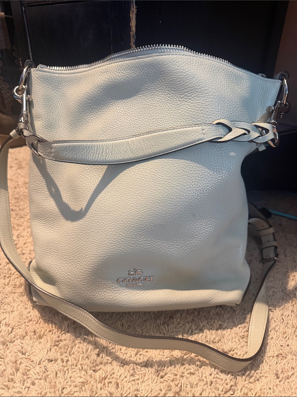 Coach Pebbled Leather Shoulder Bag in Pale Blue